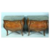 Bombay end tables with brass mounts and marble tops