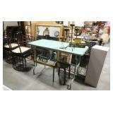 metal table, mirror, set of four chairs