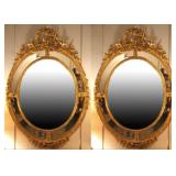 Pair of antique wood carved frame mirrors.