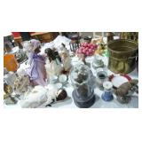 carved wood sculpture, oil on canvas paintings, candle sticks, china dish sets