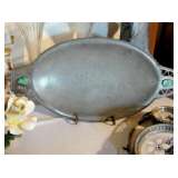 Art Deco Pewter Tray w/bezel set Jade Stone