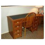 Leather Top Oak Desk 50"L x 22" deep x 30" tall