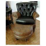 Thomasville 2-Tone Chocolate on Saddle Leather Easy Chair w/Ottoman