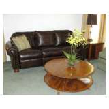Thomasville Chocolate Leather Sofa Recliner. Maple Carousel Coffee Table