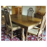 Retro Dining Table, 6 Chairs, 2 leaves & pads
