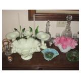 Vintage Fenton, Pink cased Brides Bowl, Elegant Decanter w/cordials