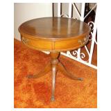 Leather top Drum Side Table