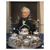 Portrait of Commodore Isaac Chauncey and Shreve Sterling Silver Tea and Coffee Service