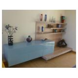 LAGO Wall Mounted Unit (blue glass cabinet, shelves)