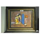 20"X 24" PICTURE OF THE FLINTSTONES AUTOGRAPHED BY BILL HANNA AND JOSEPH BARBERA SET IN A MATTED WOO