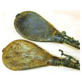 Civil War era leather and brass powder flask