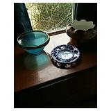 Iridescent Bowl and Pottery