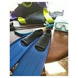 Wet Suit, Fishing Pole, and Scuba Glasses