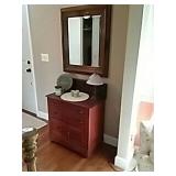 Cabinet, Mirror, and Lamp