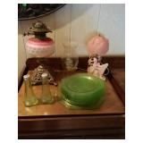 Oil Lamp, Pink Glass Lamp