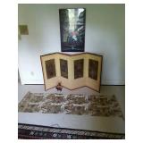 Asian screen, large tapestry, a wooden