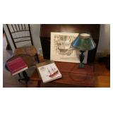Tables, Chair, Lamp, Books, and Art