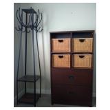 Coat Rack and File Bookcase with Baskets