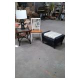 Coffee Table, Lamp, Chair, and Foot Rest