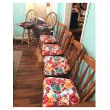 Four Wood Kitchen Chairs, Two Stools