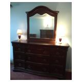 12 Drawer Dresser with Mirror and Two Matching Lamps