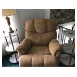 Recliner, Brass Lamp, and Two Side Marble Tables