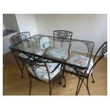 Glass-Top Wrought Iron Table w/ Cushioned Chairs