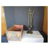Wooden Crate and Fireplace Tools