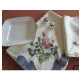 Floral Tablecloth and Napkins + Wedgwood Plate