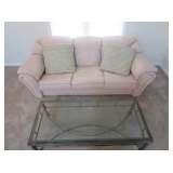 Pink Leather Sofa w/ Glass-Top Coffee Table - #2