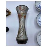 Enameled Vase, Rice Ware Bowls, Stirrup Thermometer