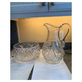 Large Crystal Bowl and Pitcher