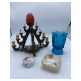 Blue Glass Spooner, Thimble Thread Stand