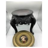Carved Wood Asian Table and Pedestal Plate
