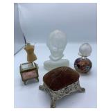 Jewelry Box, Perfume Bottle Pin Cushion