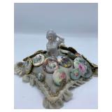 Pin Cushion Lady with 19 Porcelain Pins