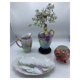 Porcelain Pitcher, Vase, Plate, Rose Bowl
