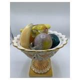Porcelain Reticulated Bowl and Blown Glass Fruit