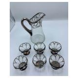 Silver Overlay Pitcher and Glassware