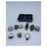 Sterling Rings and Pin Tray