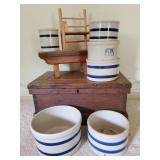 Wooden Trunk & Crocks