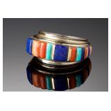Important Charles Loloma Hopi Gold & Silver Cobble Inlay Ring Lapis Coral Turquoise Sz 8