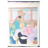 Rare Paul Jacoulet Woodblock Print "Une Histoire Trs Drle Mongols" c.1940s