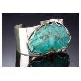 Navajo Lorenzo James Large Turquoise Sterling Silver Cuff Bracelet