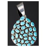 Navajo Betty Tom Turquoise Cluster Sterling Silver Teardrop Pendant Native American Jewelry