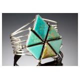 Navajo Leroy James Turquoise Sterling Silver Multi-Stone Cuff Bracelet