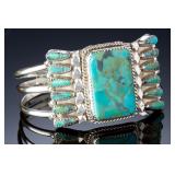Tommy Lowe Navajo Sterling Silver Turquoise Cuff Bracelet, Size 6.5