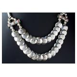 Native American Sterling Silver Stamped Disc & Coral Necklace - 20"