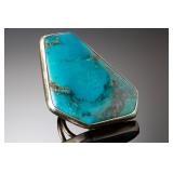 Large Native American Turquoise Sterling Silver Ring Signed R & RLIN SZ 7
