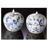 Pair of Antique Chinese Blue & White Ginger Jars, Scholars & Boys, Late 19th/Early 20th C.